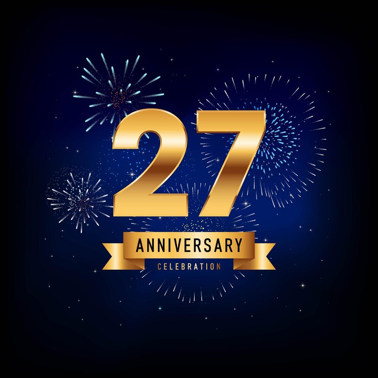 Vector 27th anniversary template design with golden ribbon vector template illustration