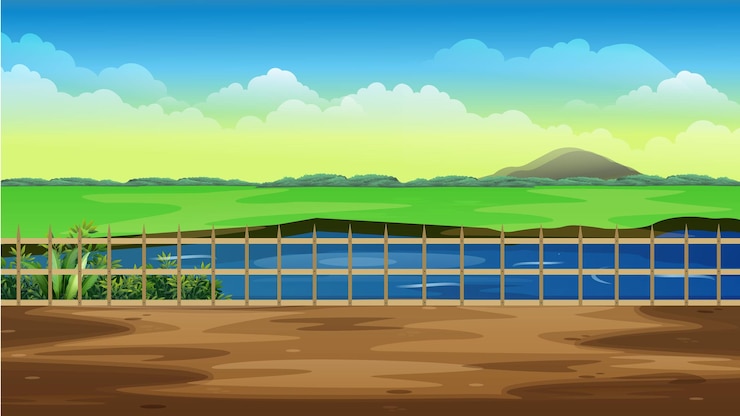 Vector 2d village dirty road with beautiful crop fields, indian 2d village background