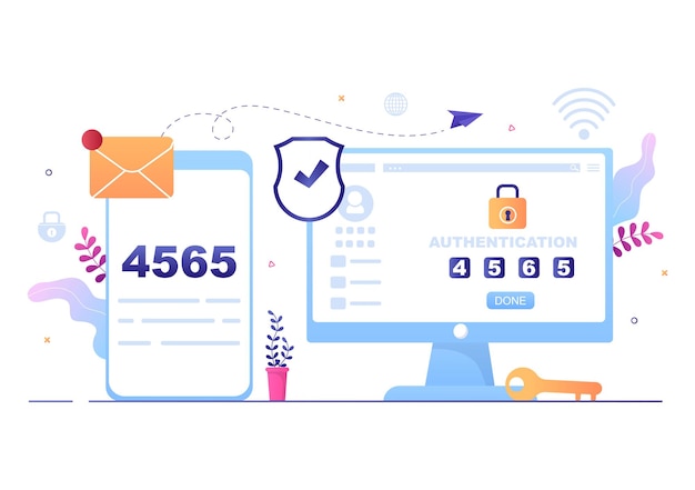 2fa two steps authentication password secure notice login verification or sms with code a smartphone for website in flat vector illustration