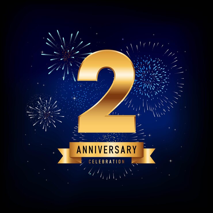 Vector 2nd anniversary template design with golden ribbon vector template