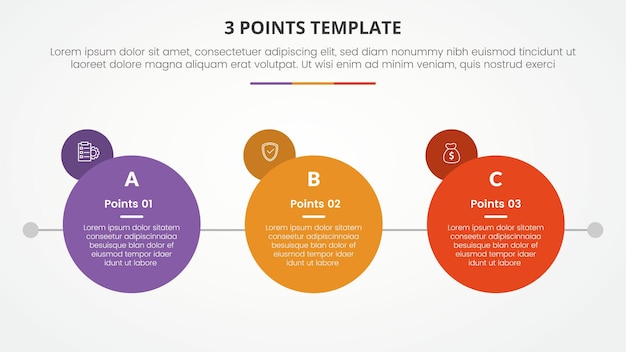 3 points stage template infographic concept for slide presentation with with 3 point list with flat style vector