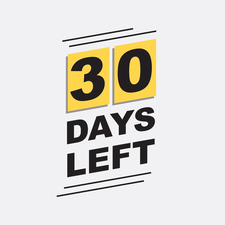 Vector 30 days left text countdown badge black and yellow calendar text for stores businesses releases