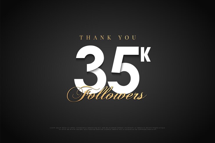 35k followers celebration poster with paper numbers on white color.