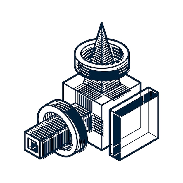 3d abstract isometric construction, vector polygonal shape.