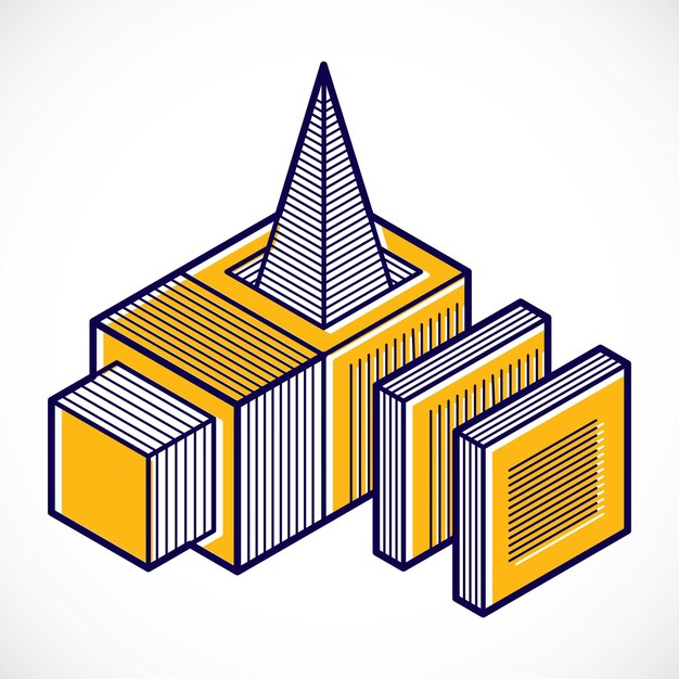 3d abstract isometric construction, vector polygonal shape.
