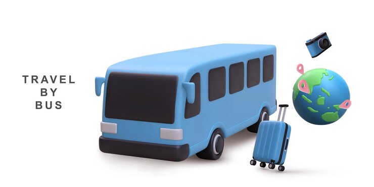 3d banner bus travel time on white background