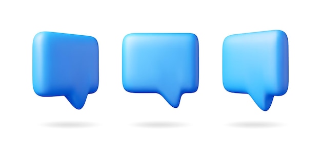 3D blue blank speech bubble set
