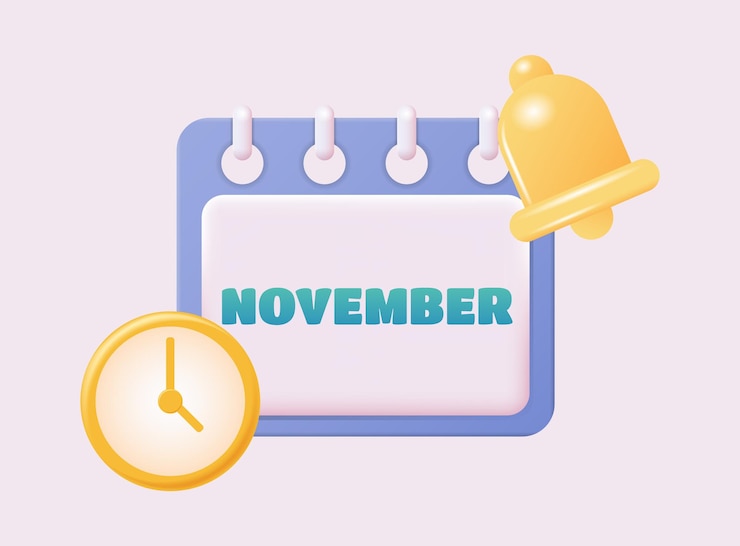 Vector 3d calendar icon november daily schedule planner calendar events plan work planning concept 3d cartoon simple vector illustration