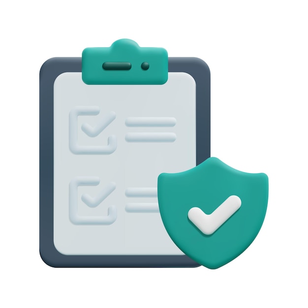 3d checklist check mark and shield icon vector Isolated on white background 3d health insurance concept Cartoon minimal style 3d icon vector render illustration