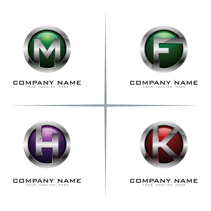 Vector 3d circle chrome letter logo design set