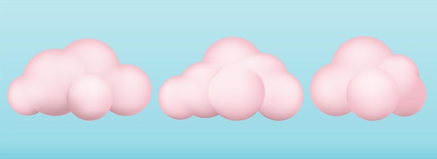 3d clouds set Realistic clouds icons 3d geometric shapes Vector illustration