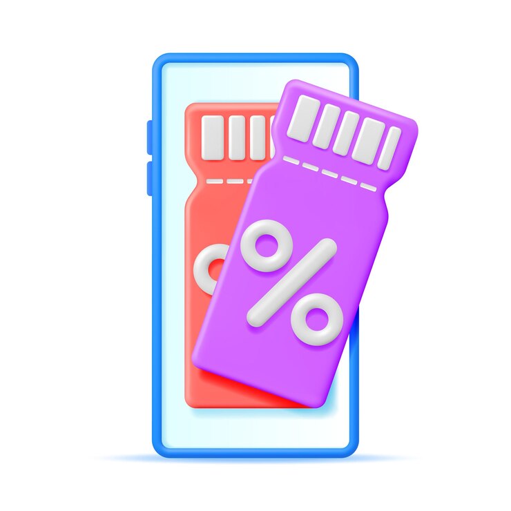 Vector 3d coupon with percent symbol and smartphone