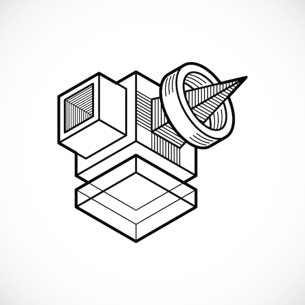 3D design, abstract vector dimensional cube shape.