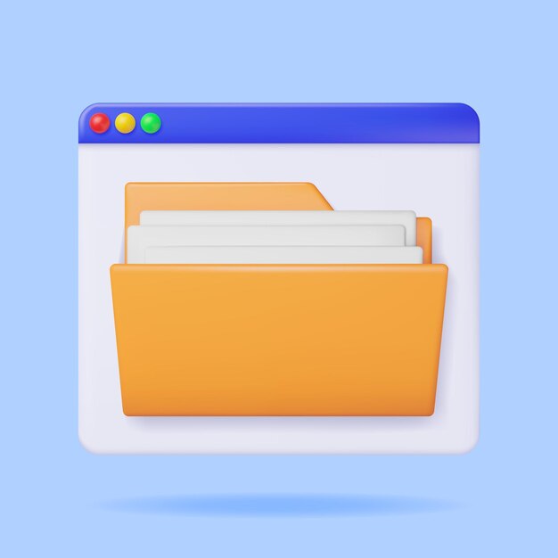3D Desktop Interface Window with File Folder