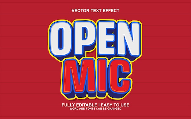 3d editable open mic text effect trendy style text effect template