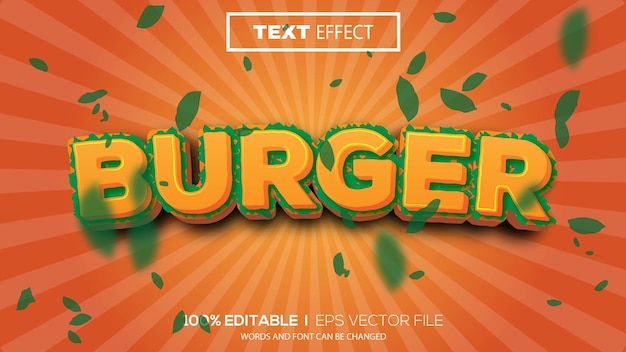 3d editable text effect burger theme premium vector
