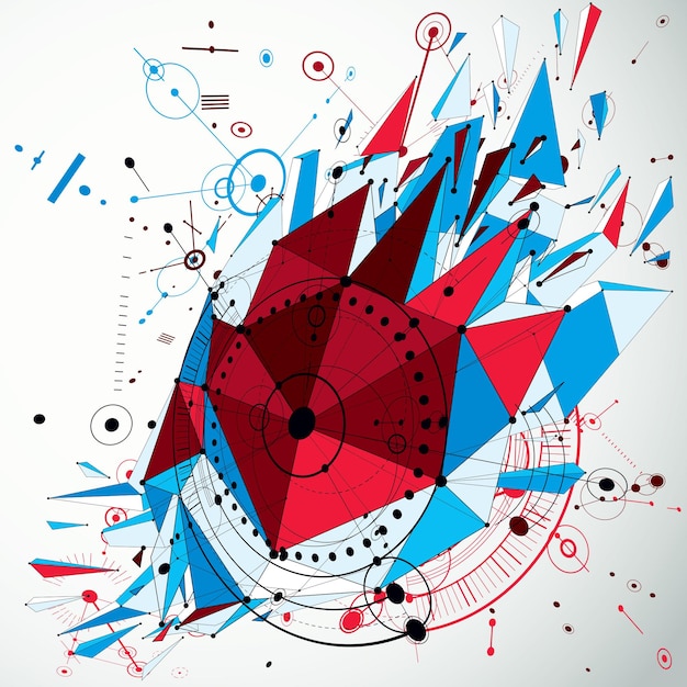 3d engineering technology vector backdrop with low poly demolished object and wireframe. colorful mechanical scheme, dimensional abstract industrial design can be used as website background.