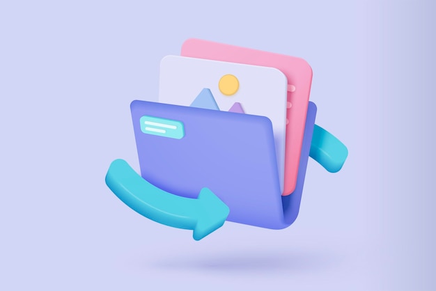 3d file transfer of document in folder file transfer encrypted form connection docs information migration concept Access to remote file and folder 3d document exchange vector render Illustration