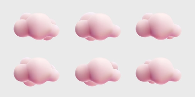 3d fluffy cloud cartoon style collection set pink pastel vector mesh