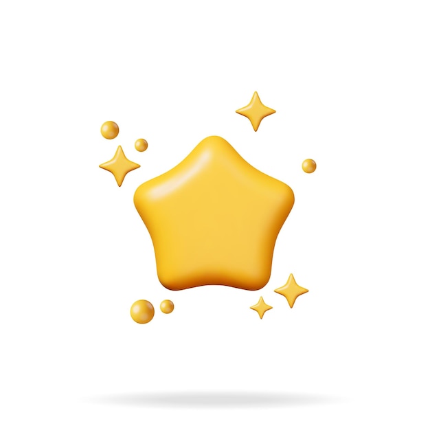 3D Glossy Shining Yellow Star Isolated Reviews Round Star Realistic Render Testimonial Rating Feedback Survey Quality and Review Achievements or Goal Vector Illustration