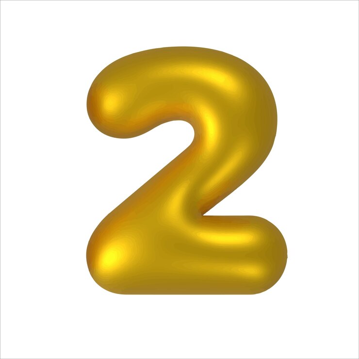 Vector 3d gold balloon number font number 2 golden anniversary or birthday party celebrate shiny metal typ