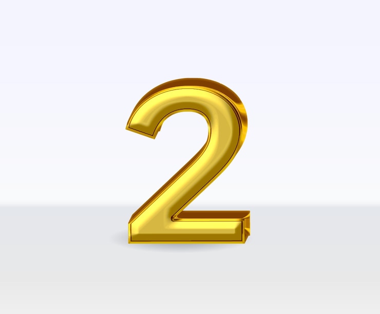 Vector 3d golden metal numbers number 2 on white background
