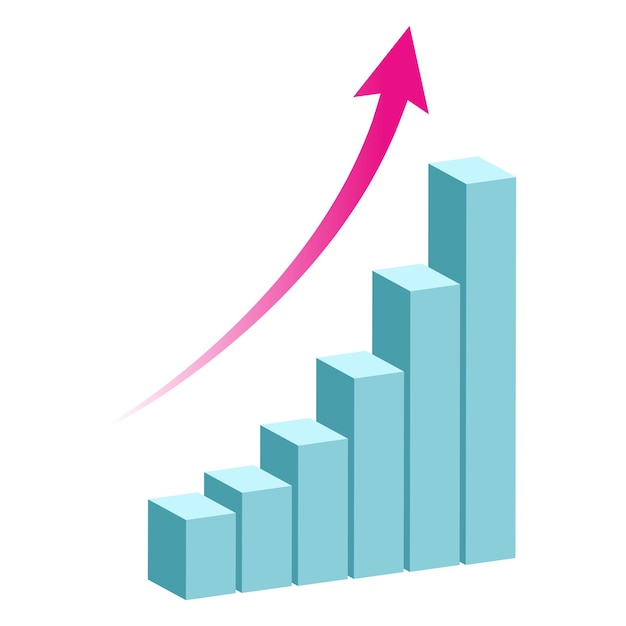 3d graph growth bar chart with red arrow