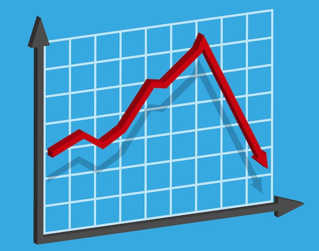 3d graph with decrease report. Diagram with recession and bankruptcy progress. Business and finance vector illustration