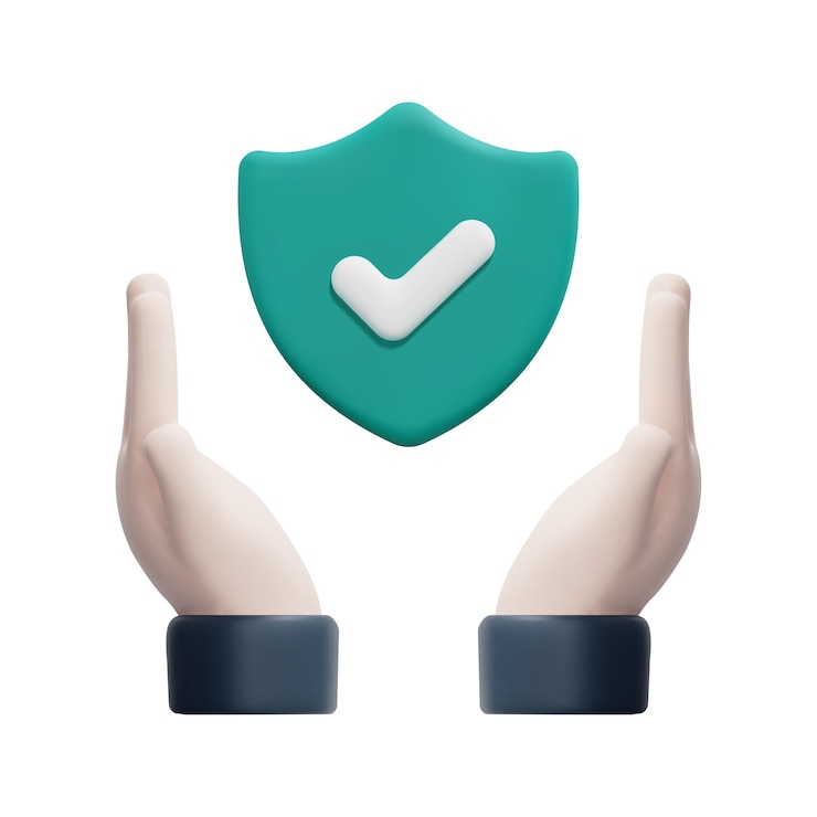 Vector 3d hands check mark and shield icon vector isolated on white background 3d health insurance concept cartoon minimal style 3d icon vector render illustration
