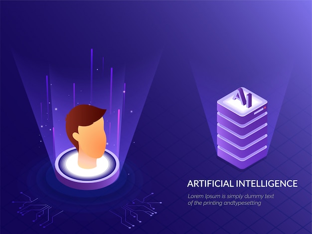 3D illustration of AI web server on shiny blue background.