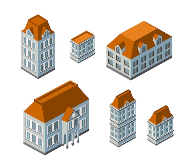 3D isometric city landscape of houses, gardens and streets in a three-dimensional top view