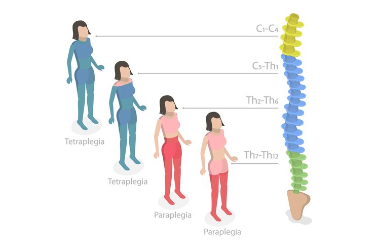 Vector 3d isometric flat vector conceptual illustration of tetraplegia and paraplegia