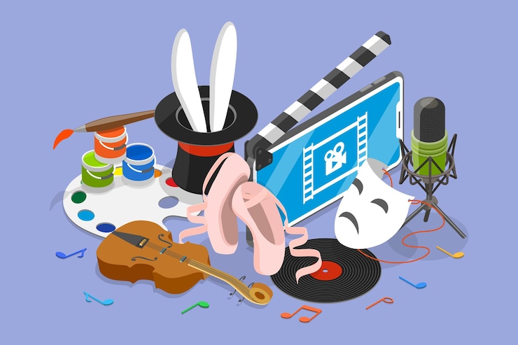 Vector 3d isometric flat vector illustration of creative arts different hobbies