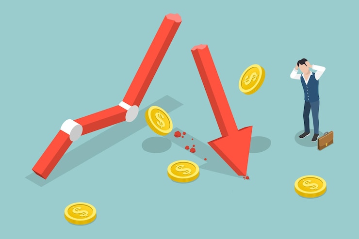 Vector 3d isometric flat vector illustration of financial instability