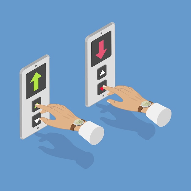 3D Isometric Flat Vector Illustration of Lift Up and Down Buttons