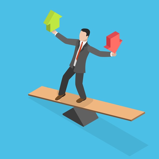 3D Isometric Flat Vector Illustration of Loss And Gain On Investment