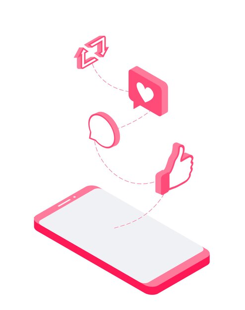 3d isometric illustration for marketing Smartphone with applications for social networks