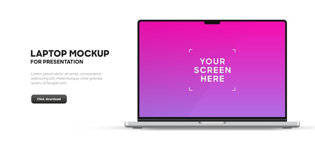 3d laptop mockup front view isolated on white background. notebook device for ui ux app presentation