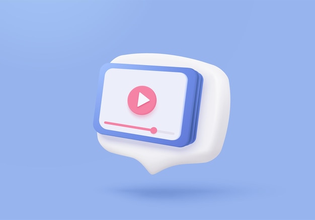 3D live stream icon on social media browser emotion in cinema frame Social media playing video promote the idea of passive revenue generation 3D live entertainment icon vector render illustration