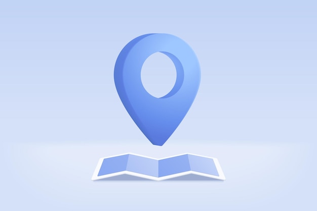 3D location point marker of map or navigation pin icon sign on isolated white background navigation is blue pastel colour with shadow on map direction 3d GPS pin vector rendering illustration