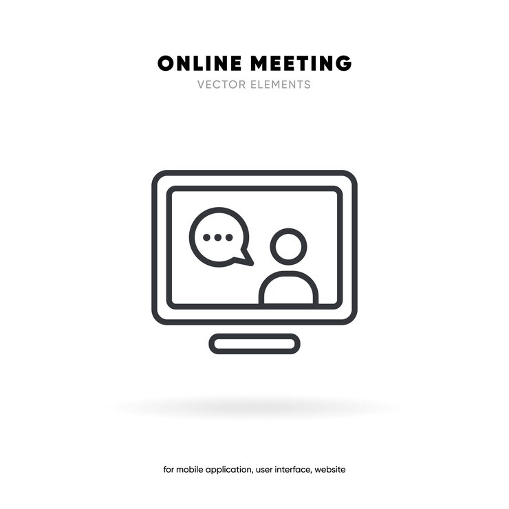 3d Meeting video conference icon People on computer tablet screen Home office in quarantine times