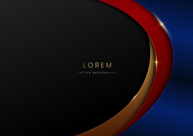 3D modern luxury template design gold red and blue curved shape and golden curved line background