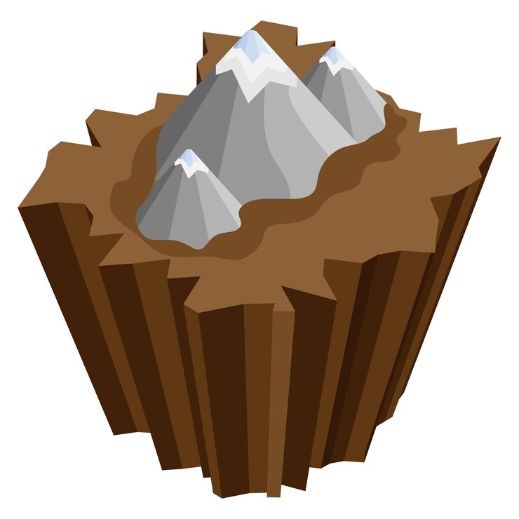 Vector 3d mountain peaks on layered terrain illustration