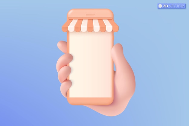 3d online shopping on hand icon symbol phone mockup digital marketing shop ecommerce concept 3d vector isolated illustration design 3d vector isolated illustration cartoon pastel minimal style