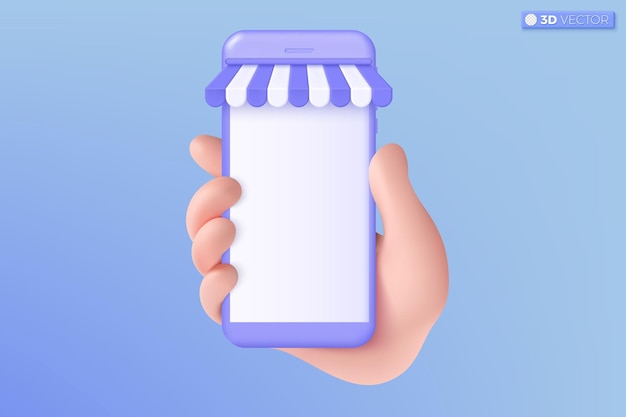 3d online shopping on hand icon symbol phone mockup digital marketing shop ecommerce concept 3d vector isolated illustration design 3d vector isolated illustration cartoon pastel minimal style