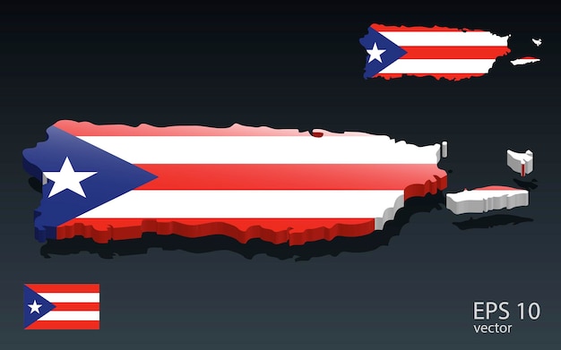 3D Puerto Rico map and flag 3D shape design Independence day concept Perspective view Vector