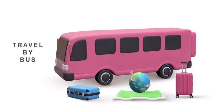 3d realistic banner bus travel time on white background