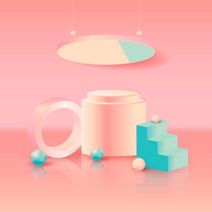 Vector 3d realistic geometric podium blue and pink background