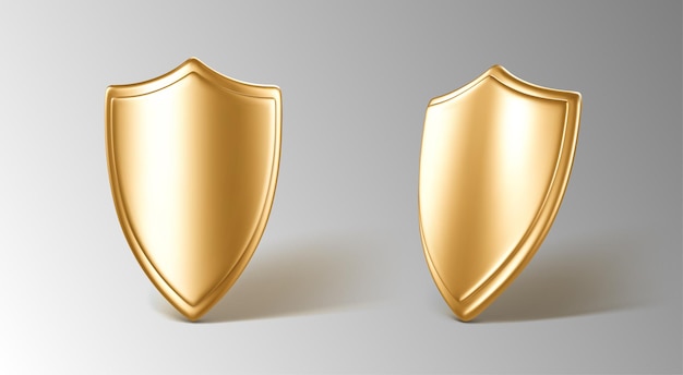 3d realistic golden shields concept of secure protection vector 3d illustration