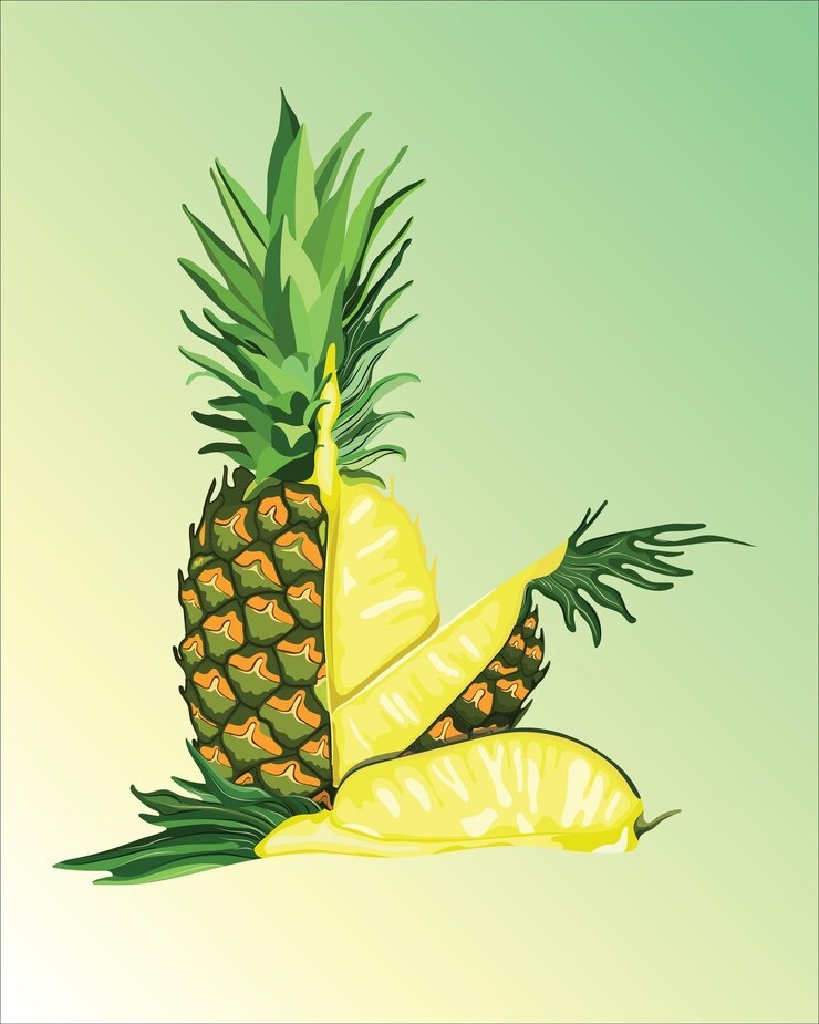 3d realistic isolated pineapple pineapple pineapple slices and pieces with halves